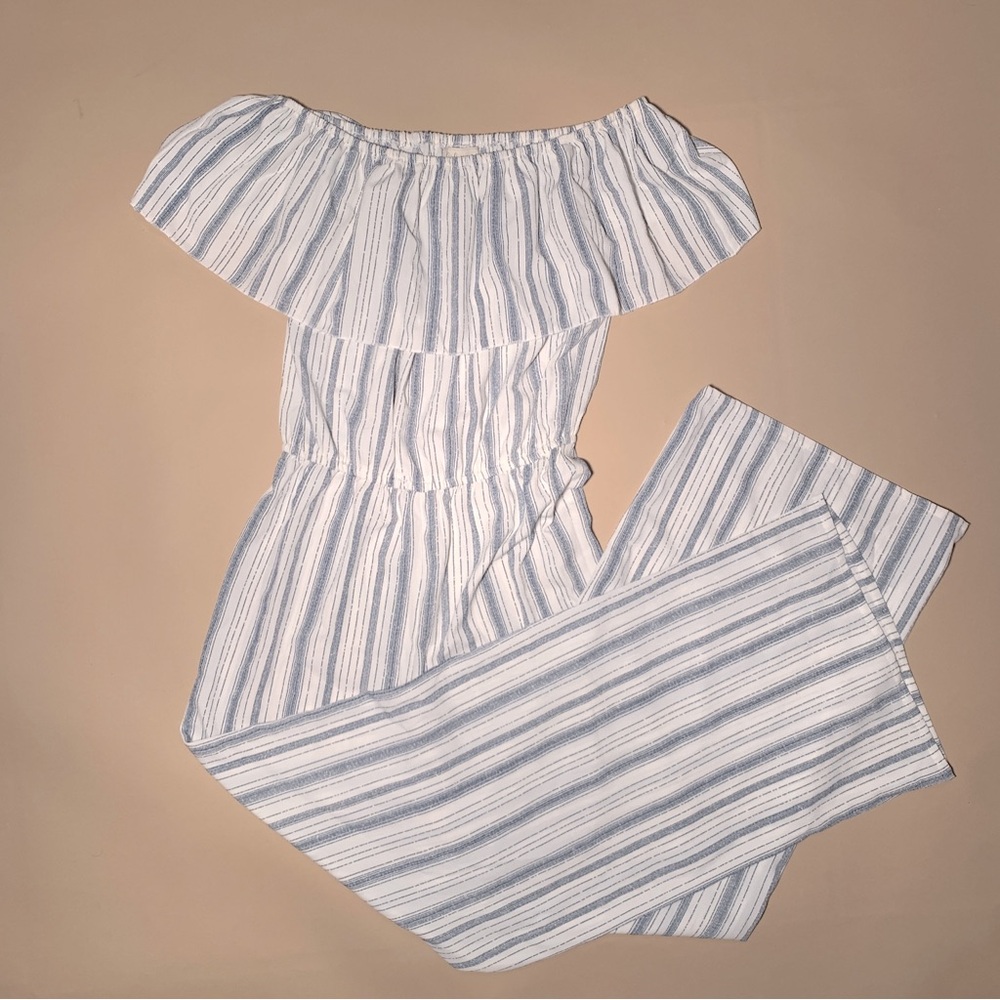 Kiwi & Punch Off-Shoulder Striped Full Length Romper